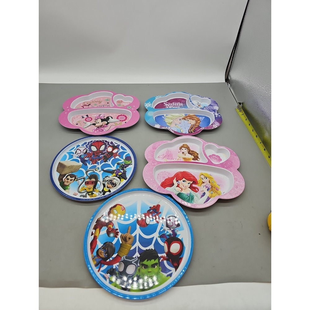 Lot of 5 Kids Characterβ Divided Plates β Disney Princess, Frozen, Minnie Hulk
